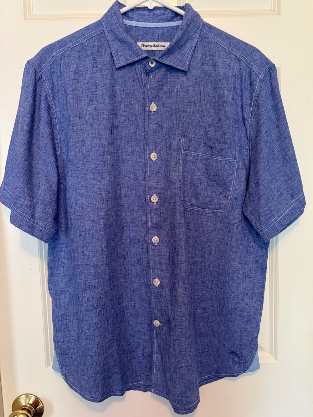 Tommy Bahama Men's Blue Short-Sleeve Linen Shirt
